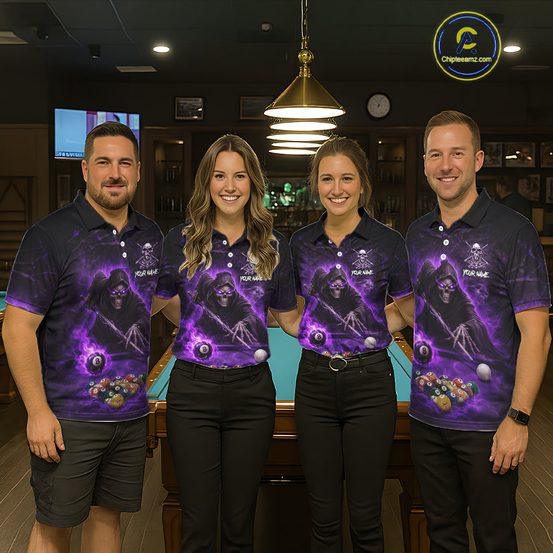 Grim Reaper Plays Billiard Pool Women Billiard Shirts Custom Flame Skull 8 Ball Billiard Team Attire NYN3017