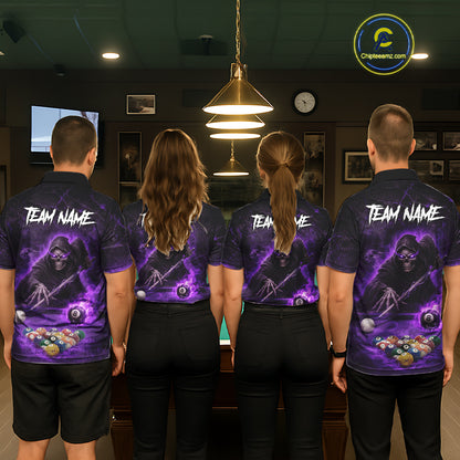 Grim Reaper Plays Billiard Pool Women Billiard Shirts Custom Flame Skull 8 Ball Billiard Team Attire NYN3017