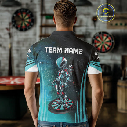 Turquoise Pattern Alien And Dartboards Custom Dart Shirts For Men, Dart Jerseys NYN0239