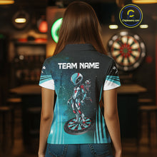 Load image into Gallery viewer, Turquoise Pattern Alien And Dartboards Custom Dart Shirts For Women, Dart Jerseys NYN0239