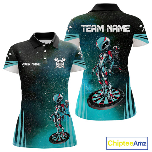 Turquoise Pattern Alien And Dartboards Custom Dart Shirts For Women, Dart Jerseys NYN0239