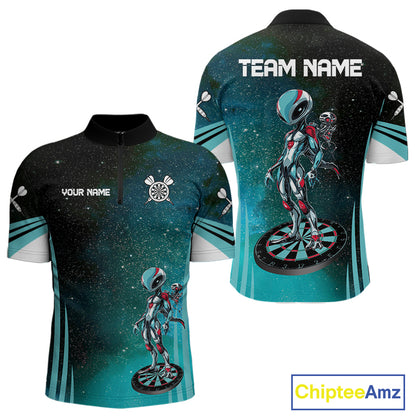 Turquoise Pattern Alien And Dartboards Custom Dart Shirts For Men, Dart Jerseys NYN0239