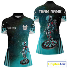 Load image into Gallery viewer, Turquoise Pattern Alien And Dartboards Custom Dart Shirts For Women, Dart Jerseys NYN0239
