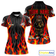 Load image into Gallery viewer, Personalized Funny Cat Firefighter Fire Flame Women Bowling Shirt Custom Team Shirts For Bowlers NYN3191