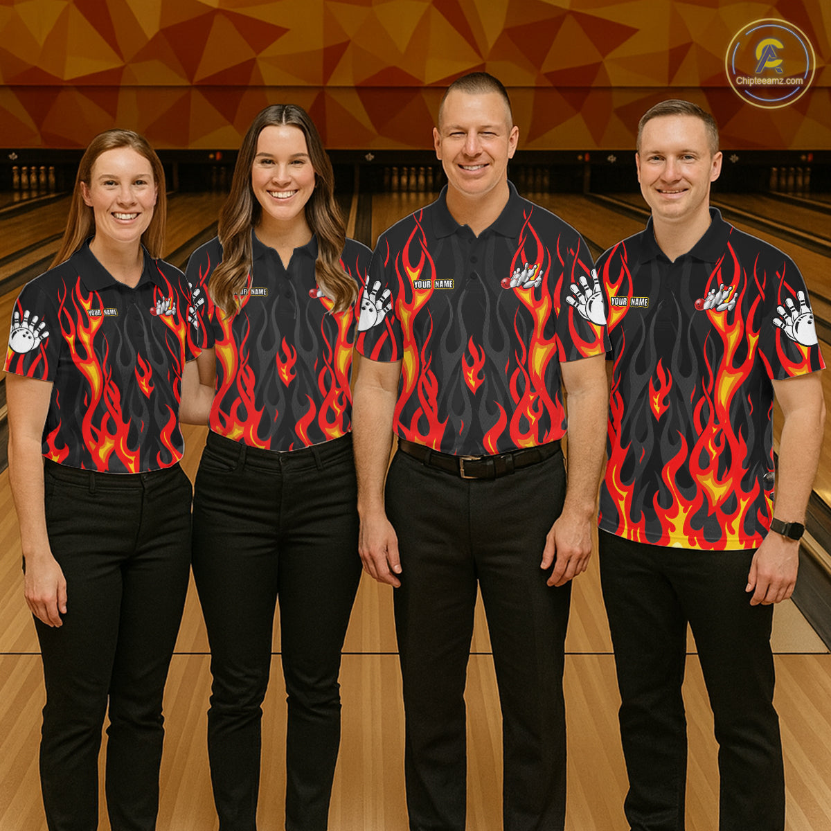Personalized Funny Cat Firefighter Fire Flame Women Bowling Shirt Custom Team Shirts For Bowlers NYN3191