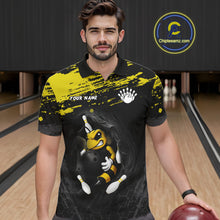Load image into Gallery viewer, Custom Angry Bee Bowling Shirt Funny Bowling Team League Yellow Grunge Bowling Jersey For Men  NYN3193