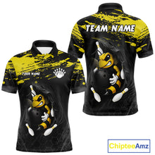 Load image into Gallery viewer, Custom Angry Bee Bowling Shirt Funny Bowling Team League Yellow Grunge Bowling Jersey For Men  NYN3193