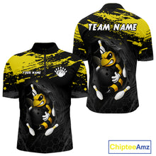 Load image into Gallery viewer, Custom Angry Bee Bowling Shirt Funny Bowling Team League Yellow Grunge Bowling Jersey For Men  NYN3193