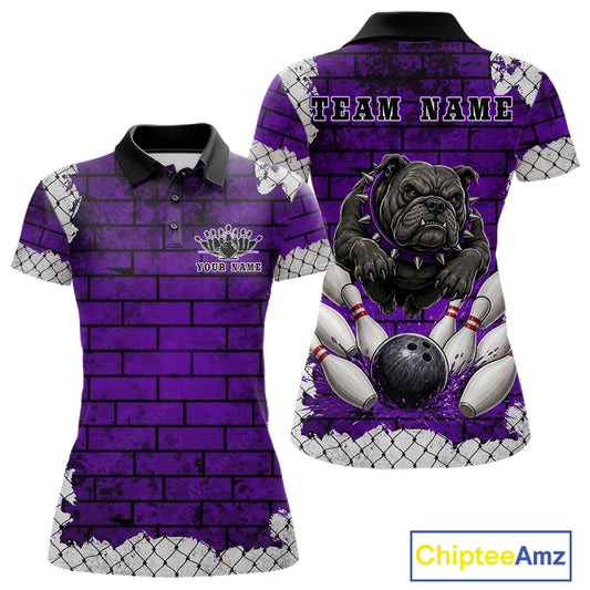 Purple Brick-Wall Fierce Bulldog Women Bowing Team Shirt Personalized Bowling Jersey For Bowlers NYN3195