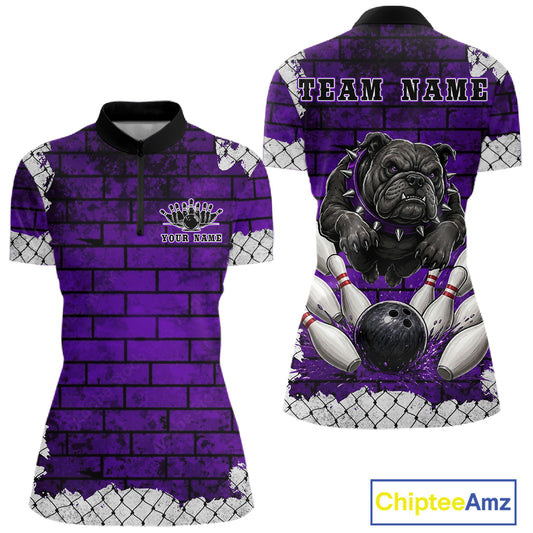 Purple Brick-Wall Fierce Bulldog Women Bowing Team Shirt Personalized Bowling Jersey For Bowlers NYN3195