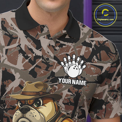 Hunting Bulldog Bowling Shirts For Men Custom Camo Bowling Team Jerseys Funny Bowling Attire NYN3196