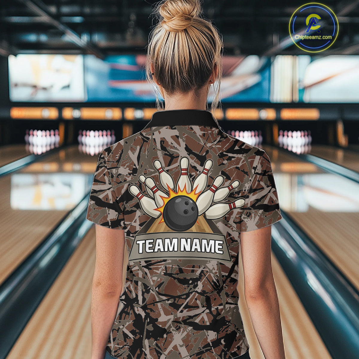 Hunting Bulldog Bowling Shirts For Women Custom Camo Bowling Team Jerseys Funny Bowling Attire NYN3196
