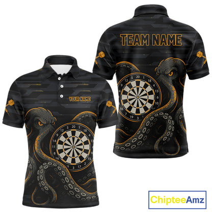 Yellow and Black Octopus Dartboard - Men's Darts Team Shirt - Custom Name For Players NYN0490