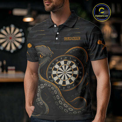 Yellow and Black Octopus Dartboard - Men's Darts Team Shirt - Custom Name For Players NYN0490