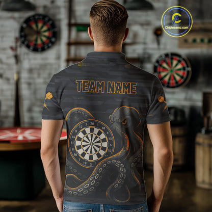 Yellow and Black Octopus Dartboard - Men's Darts Team Shirt - Custom Name For Players NYN0490