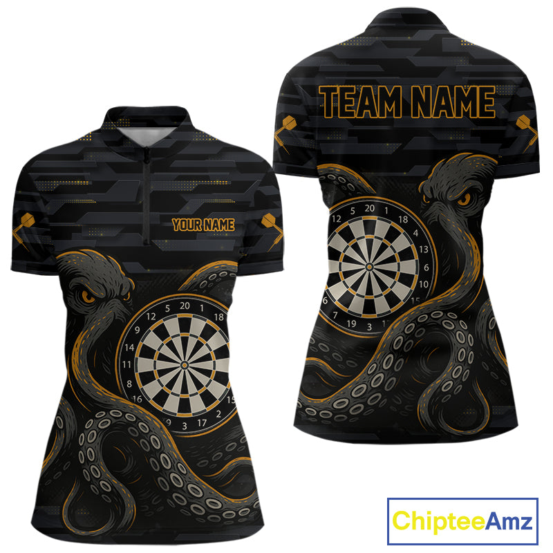 Yellow and Black Octopus Dartboard - Women's Darts Team Shirt - Custom Name For Players NYN0490