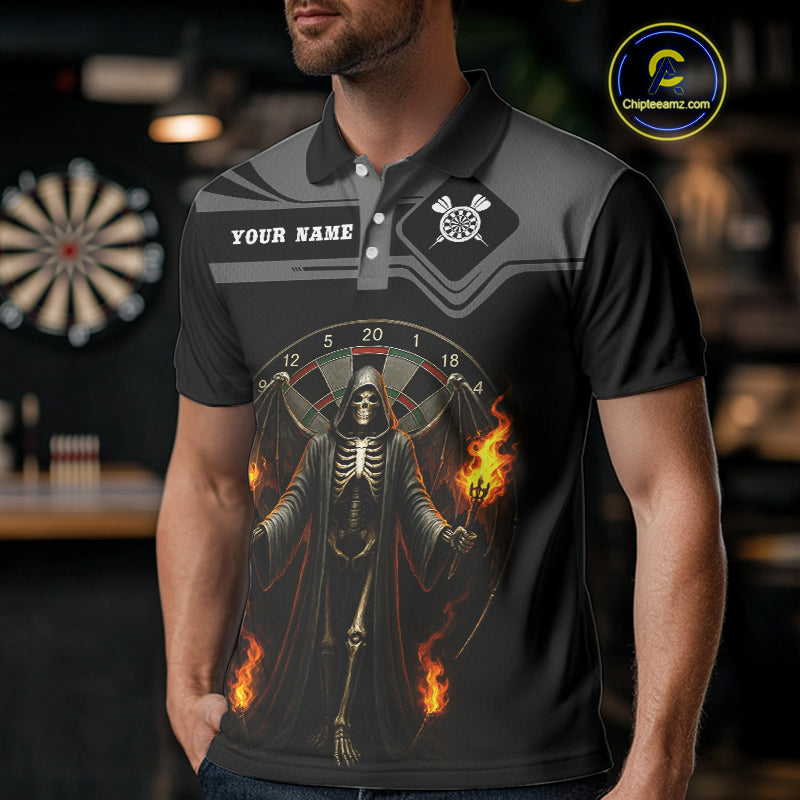 Grim Reaper With Flaming Torch Dartboard Men's Darts Shirt - Custom Name For Players NYN0493