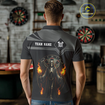Grim Reaper With Flaming Torch Dartboard Men's Darts Shirt - Custom Name For Players NYN0493
