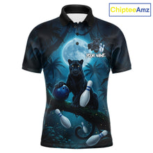 Load image into Gallery viewer, Men's horror panther blue moon bowling polo shirt custom bowling team jersey mockup
