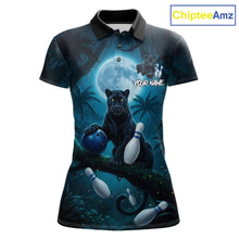 Load image into Gallery viewer, Women's horror panther blue moon bowling polo shirt custom bowling team jersey mockup