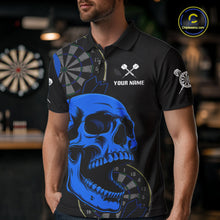 Load image into Gallery viewer, Male model wearing Black Blue Skull Darts Polo, Personalized Tournament Jersey