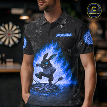 Load image into Gallery viewer, Male model wearing Crazy Rabbit Fire Flame Blue Darts Polo, Personalized Tournament Apparel