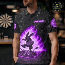 Load image into Gallery viewer, Male model wearing Crazy Rabbit Fire Flame Purple Darts Polo, Personalized Tournament Apparel