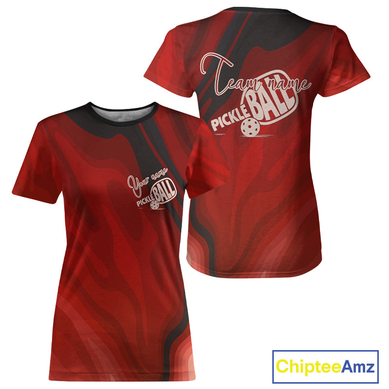 Custom Black And Red Pickleball T-Shirt For Women, Outfit Pickleball Tournament Gifts NYN0990