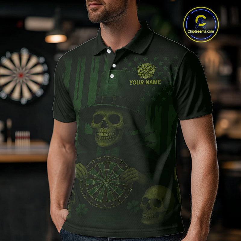 Custom Skull Shamrock Dartboard Patrick's Day Dart Polo Shirt For Men Patrick Dart Jersey NYN1359