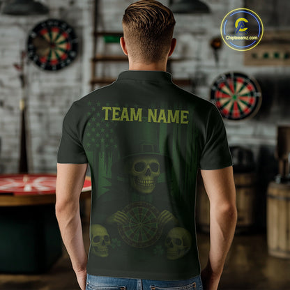 Custom Skull Shamrock Dartboard Patrick's Day Dart Polo Shirt For Men Patrick Dart Jersey NYN1359