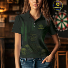 Load image into Gallery viewer, Custom Skull Shamrock Dartboard Patrick&#39;s Day Dart Polo Shirt For Women Patrick Dart Jersey NYN1359