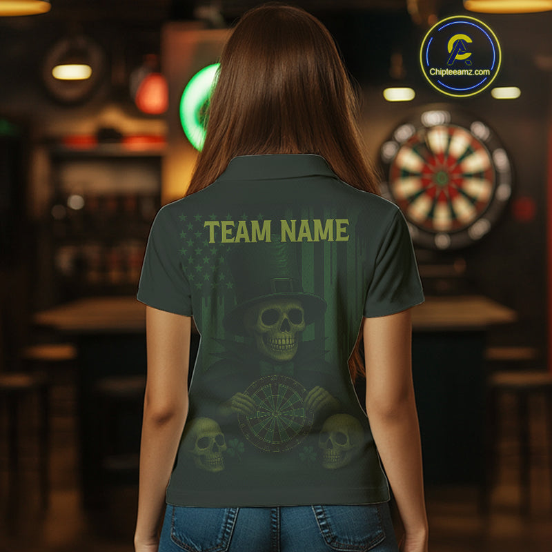 Custom Skull Shamrock Dartboard Patrick's Day Dart Polo Shirt For Women Patrick Dart Jersey NYN1359