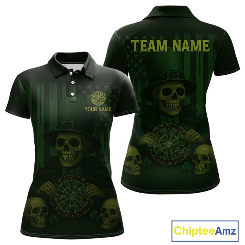 Custom Skull Shamrock Dartboard Patrick's Day Dart Polo Shirt For Women Patrick Dart Jersey NYN1359