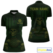 Load image into Gallery viewer, Custom Skull Shamrock Dartboard Patrick&#39;s Day Dart 1/4-Zip Shirt For Women Patrick Dart Jersey NYN1359