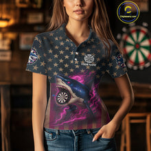 Load image into Gallery viewer, Custom Pink Flames Shark Patriotic Dart Polo Shirt For Women Outfit US Flag Dart Jersey NYN1361
