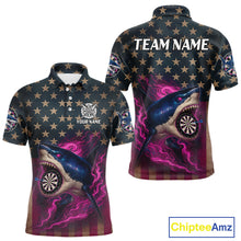 Load image into Gallery viewer, Custom Pink Flames Shark Patriotic Dart Polo Shirt For Men Outfit US Flag Dart Jersey NYN1361