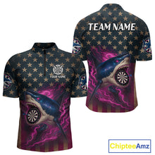 Load image into Gallery viewer, Custom Pink Flames Shark Patriotic Dart 1/4-Zip Shirt For Men Outfit US Flag Dart Jersey NYN1361