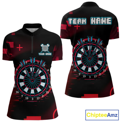 Custom Black Purple Flames Wolf Dartboard Dart Women Quarter-Zip Shirt Outfits Dart Jerseys NYN1620
