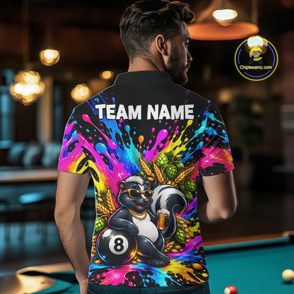 Funny Skunk 8-Ball Pool Team Shirt For Men Neon Paint Splash Custom Billiard Team Jersey NYN4795