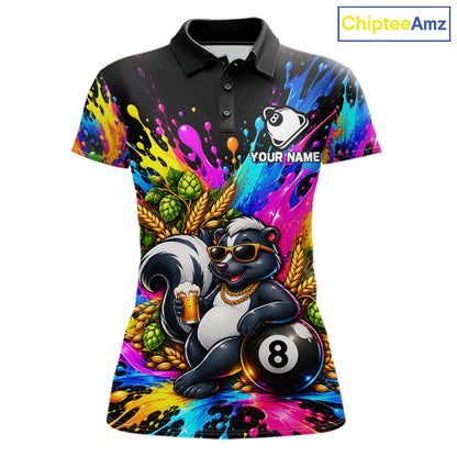 Funny Skunk 8-Ball Pool Team Shirt For Women Neon Paint Splash Custom Billiard Team Jersey NYN4795