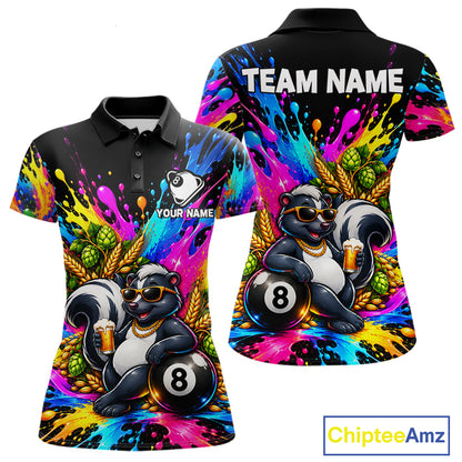 Funny Skunk 8-Ball Pool Team Shirt For Women Neon Paint Splash Custom Billiard Team Jersey NYN4795