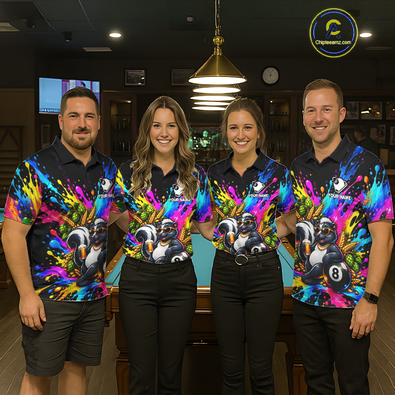 Funny Skunk 8-Ball Pool Team Shirt For Men Neon Paint Splash Custom Billiard Team Jersey NYN4795