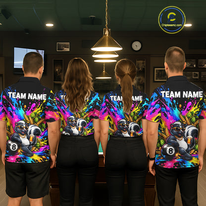 Funny Skunk 8-Ball Pool Team Shirt For Men Neon Paint Splash Custom Billiard Team Jersey NYN4795