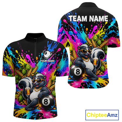 Funny Skunk 8-Ball Pool Team Shirt For Men Neon Paint Splash Custom Billiard Team Jersey NYN4795