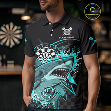 Load image into Gallery viewer, Black And Turquoise Funny Shark Dartboard Custom Men Darts Polo Shirt Dart Jerseys NYN1906