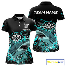 Load image into Gallery viewer, Black And Turquoise Funny Shark Dartboard Custom Women Darts Polo Shirt Dart Jerseys NYN1906