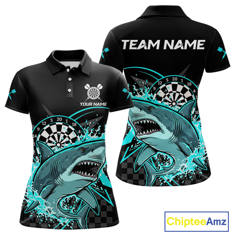 Black And Turquoise Funny Shark Dartboard Custom Women Darts Polo Shirt Dart Jerseys NYN1906