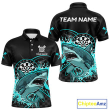 Load image into Gallery viewer, Black And Turquoise Funny Shark Dartboard Custom Men Darts Polo Shirt Dart Jerseys NYN1906