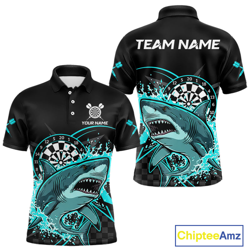 Black And Turquoise Funny Shark Dartboard Custom Men Darts Polo Shirt Dart Jerseys NYN1906