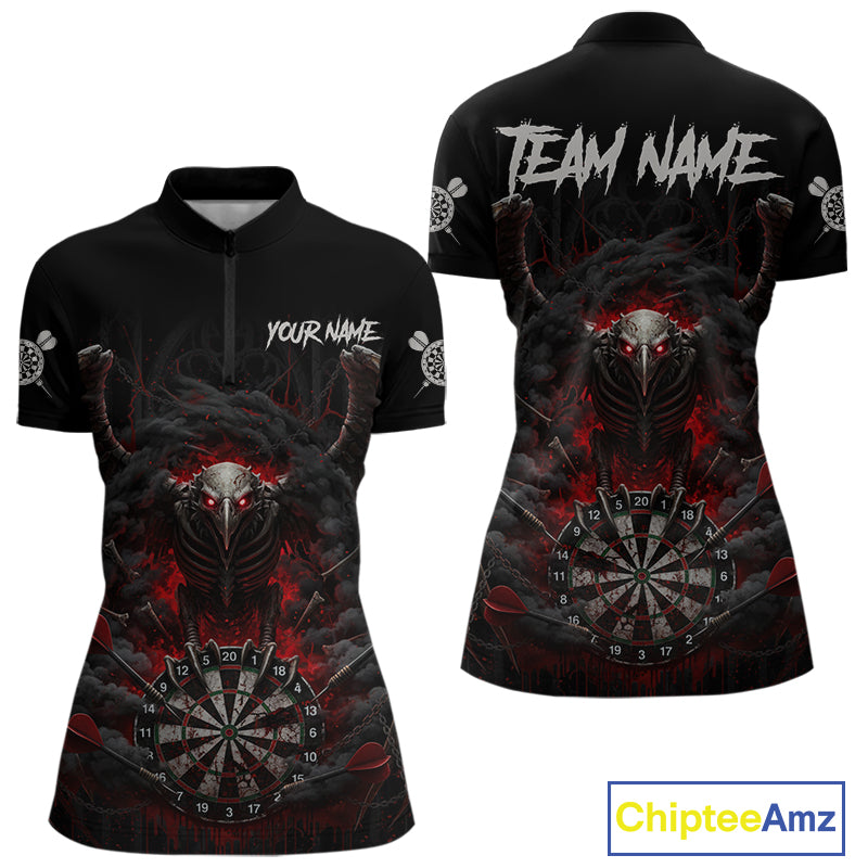 Black Smokes Eagle Chain Red Grunge Dartboard Custom Women Darts Quarter-Zip Shirt Dart Jerseys NYN1907